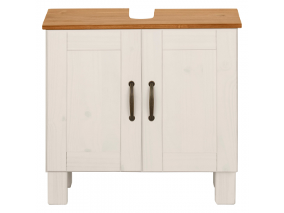 Armário gabinete de pia baixo para banheiro na cor branco lavado com honey com duas portas / coleção Alby 